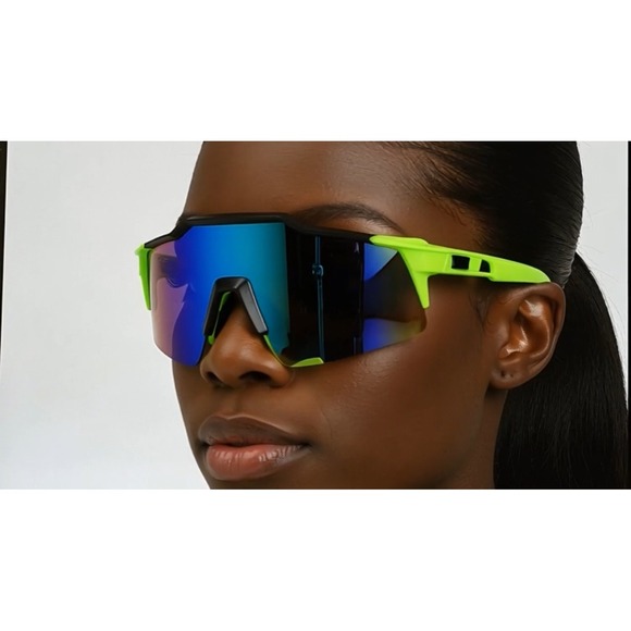 Women Sunglasses Cycling Glasses Neon Green Mirror Lens High Speed Activities - Picture 4 of 7